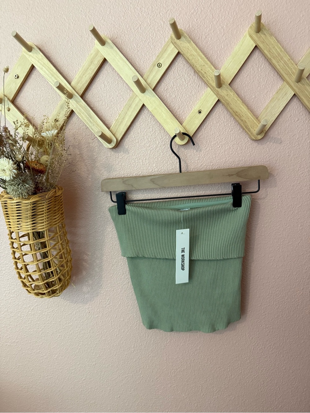 NWT The Workshop Ribbed Fold-Over Crop Top in Sage Green